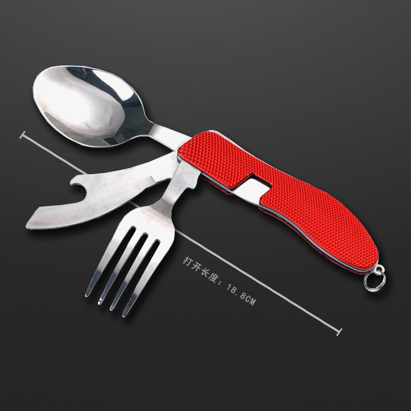 Juego de cubiertos plegables multifuncionales para exterior con cuatro cuchillos, tenedores y cucharas